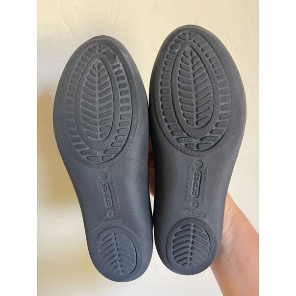 CROCS Farrah Size 6 Black Rubber Slingback Peep Toe Flats - Picture 4 of 6